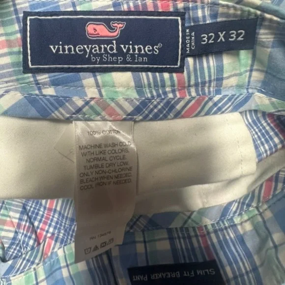 Vineyard Vines Men’s Seafeather Plaid Slim Fit Breaker Pants 32x32 NWOT - Picture 8 of 10